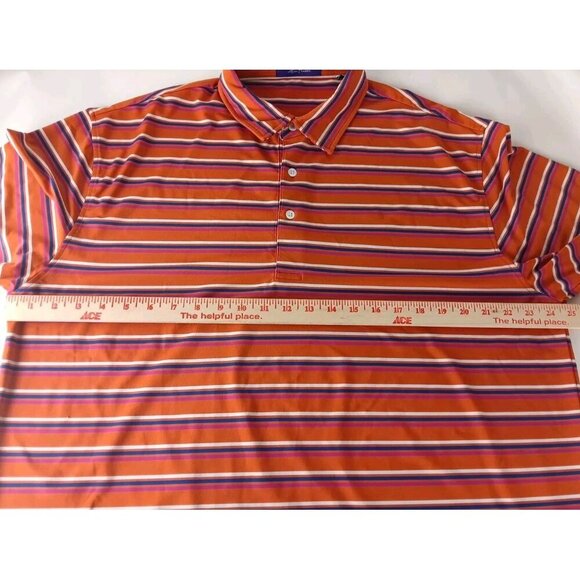 Alan Flusser Mens Polo Short Orange Striped Stretch Short Sleeve Size XL - Picture 6 of 8